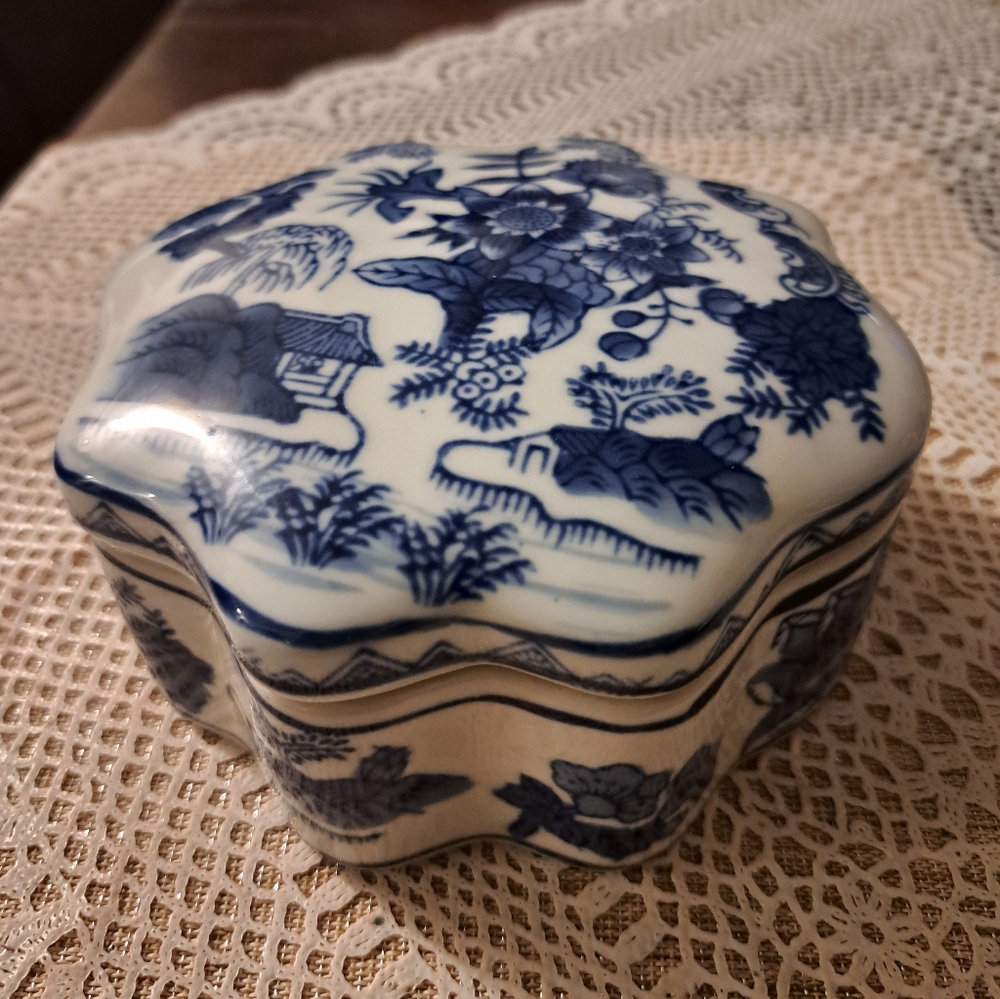 Classic Blue and White Ceramic Keepsake Box